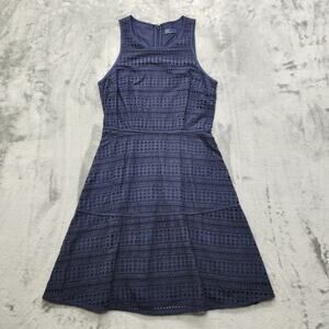 Gap Dress Womens 0 Blue‎ Eyelet Lace Lined Sleeveless Fit Flare Midi Back Zip